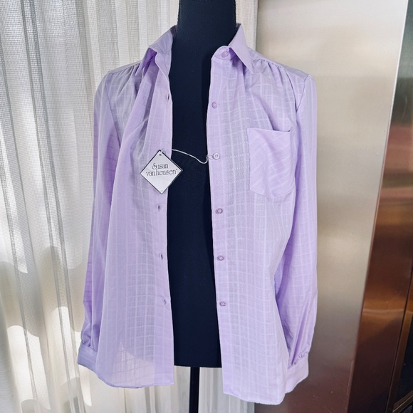 Vintage 1980s blouse, lavender/lilac check, NWT Susan Van Heusen, 6/8 (M) - Picture 11 of 12